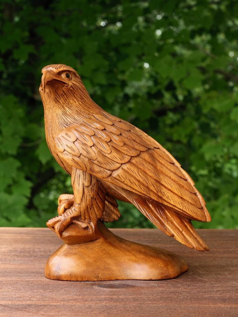 Handcrafted 8" Wooden American Eagle Statue - Rustic Lodge Decor & Art Sculpture